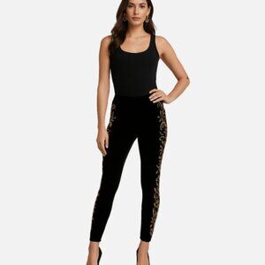 Express Black Velvet Leggings with Gold Sequins‎ XS